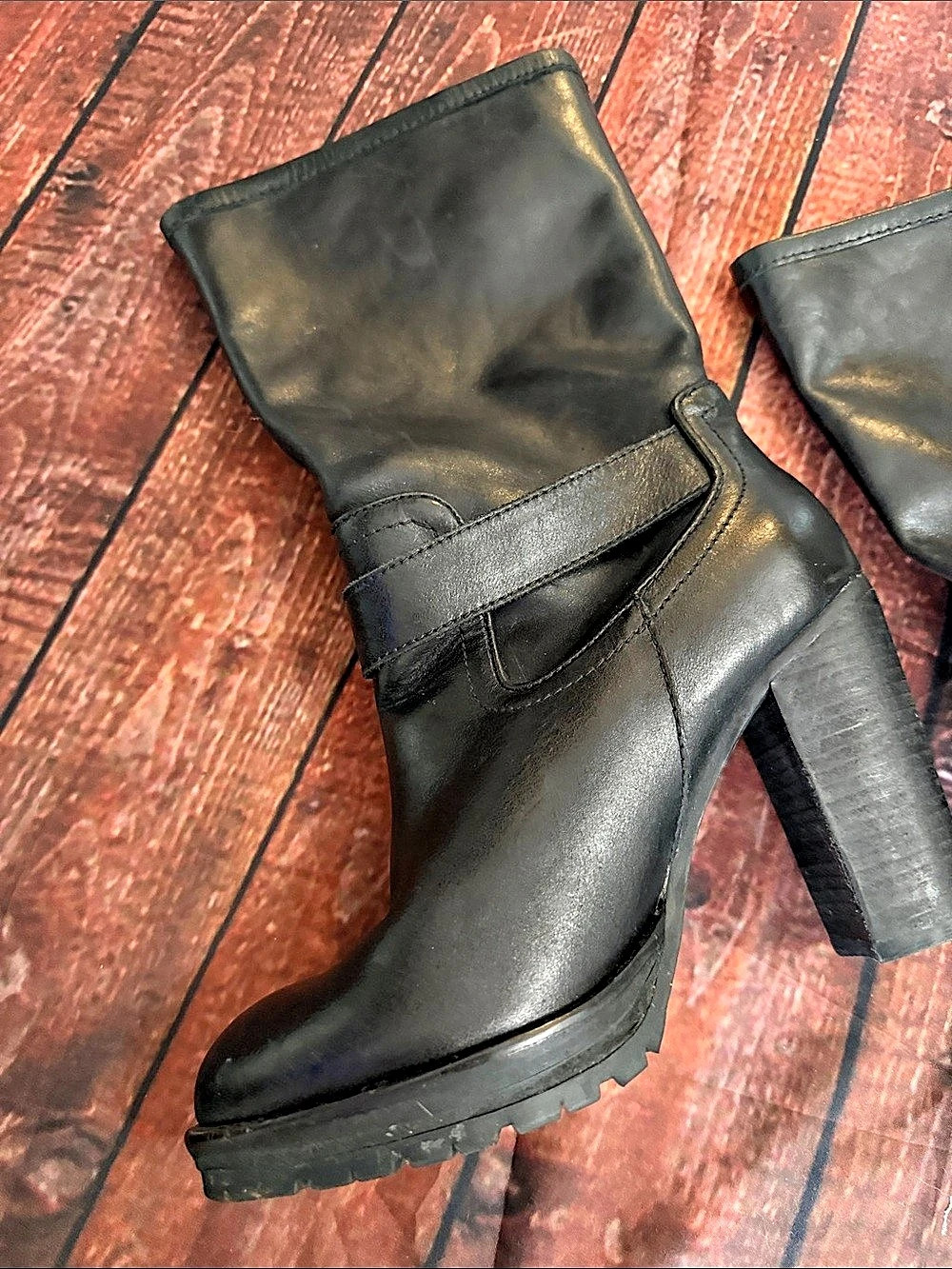 Donald J Pliner Black Buckle Platform Heeled Boots - Picture 7 of 9